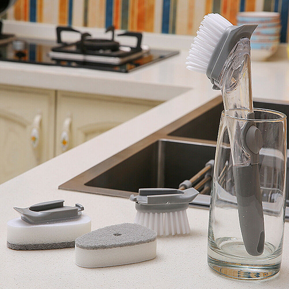 US 1~2Pc Kitchen Automatic Liquid Soap Dispensing Dish Brush Washing Bowl Sponge