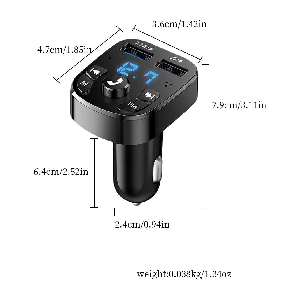 US 1-2 Pc Bluetooth 5.0 FM Transmitter Car Adapter 2-USB PD Charger Wireless AUX