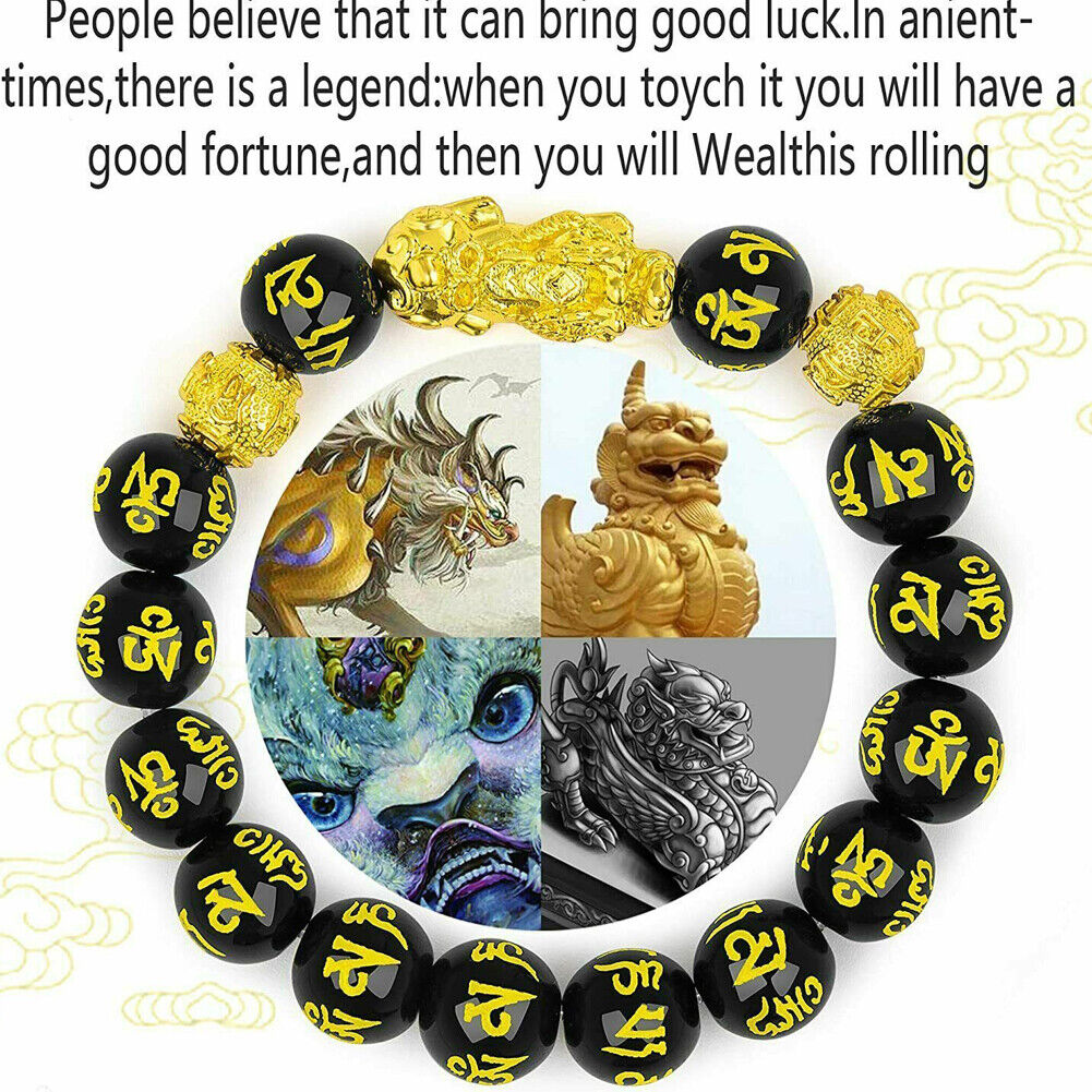 US 4-8 Pack Pi Xiu Obsidian Bracelet Dragon Bead Attract Wealth&Good Luck Bangle