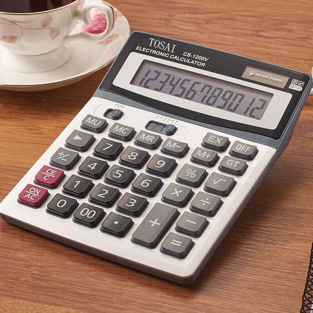 US 12-Digit Desktop Calculator Standard Function Dual Power Solar and AA