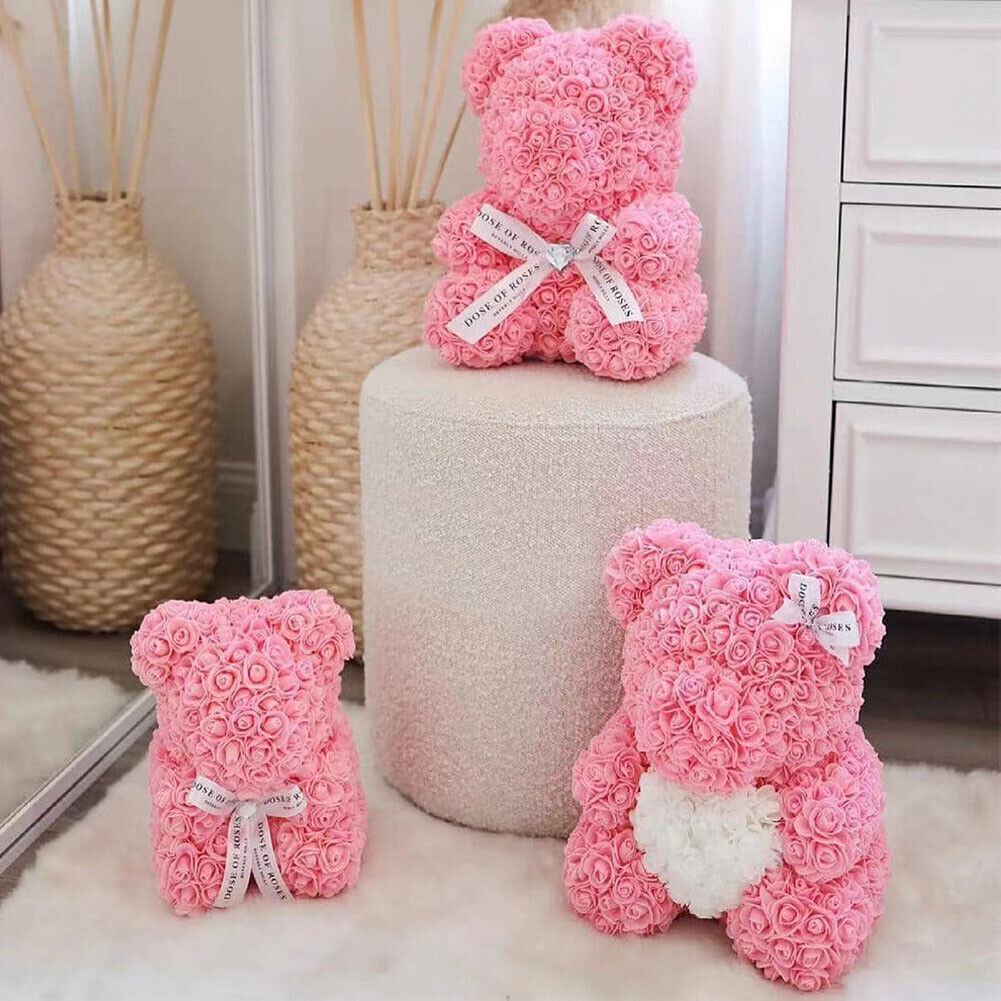 US1-2Pc 9.84Inch Flower Floral Foam Rose Teddy Bear Romantic Valentine'sDay Gift