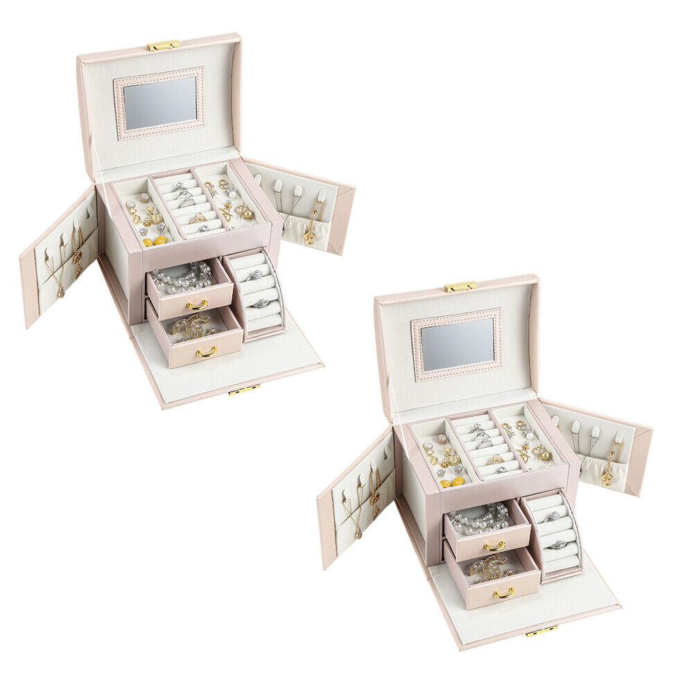 US Large Box Layers Jewelry Organizer Case Portable Travel Lockable Gift Fashion
