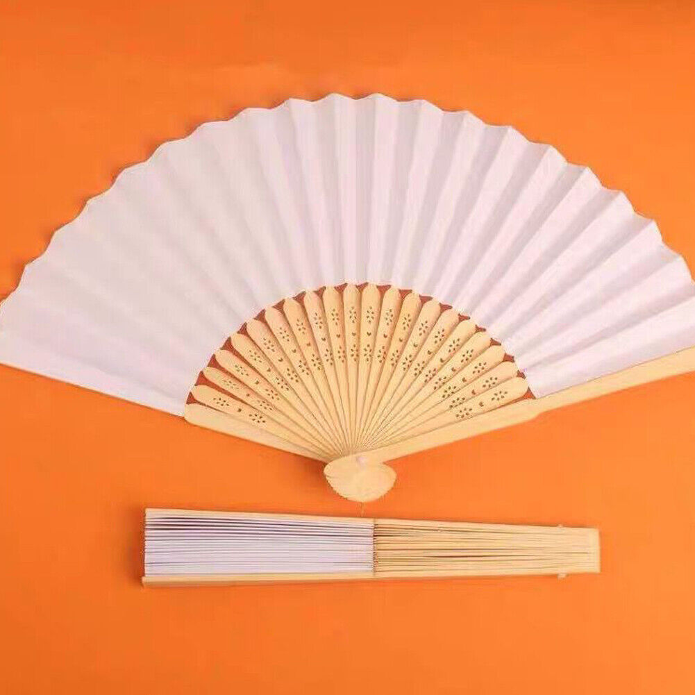 US 12-24 Pack Bamboo Hand Fan for Women, 8 Inch White Folding Hand Held Fan