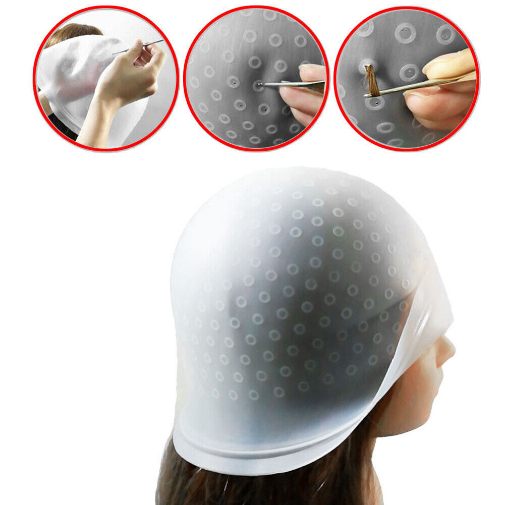 US 1-2 Pack Reusable Silicone Dye Hat Cap + Hook for Hair Coloring Highlighting