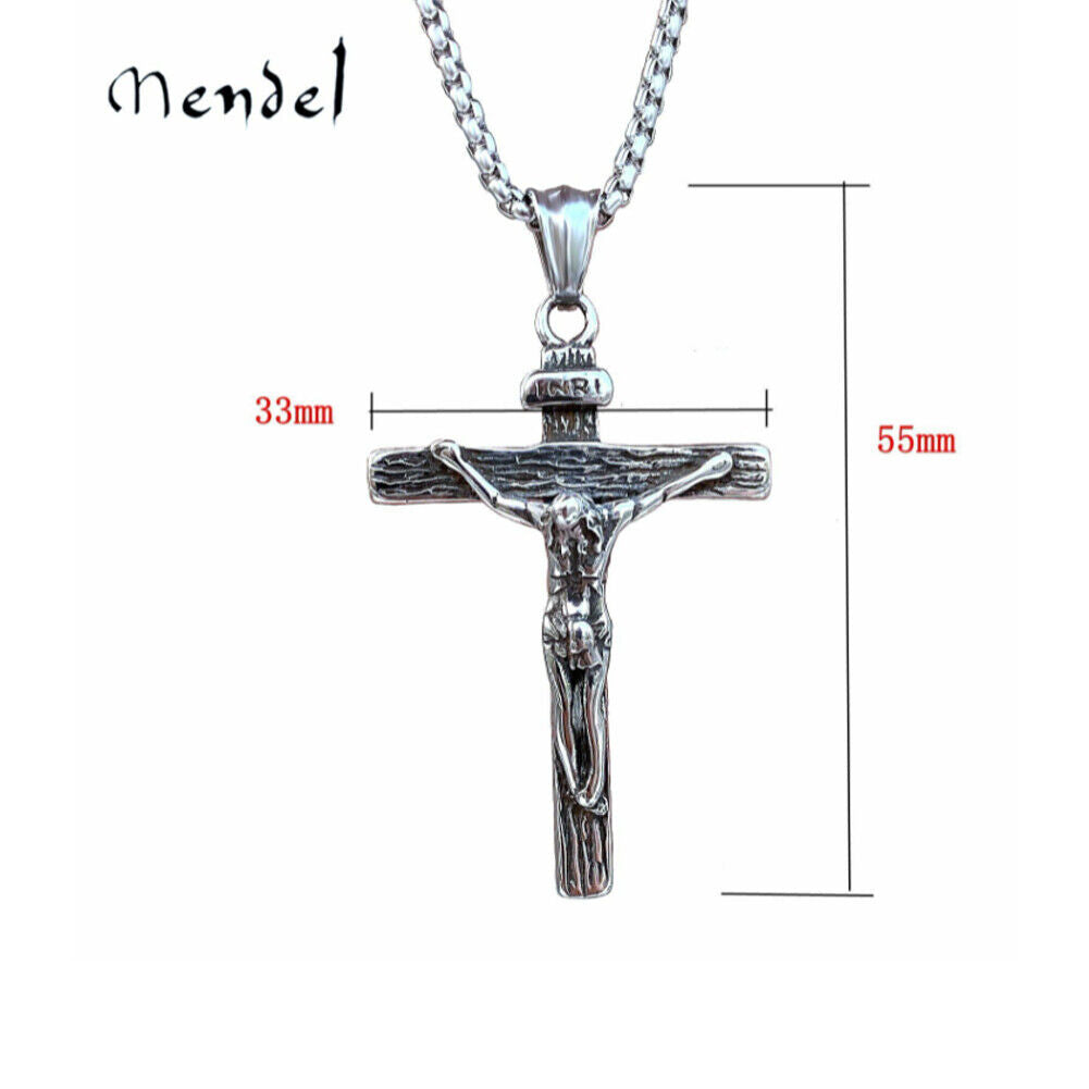 US 1-2 Pack Stainless Steel Jesus Christ Crucifix Cross Pendant Necklace For Men