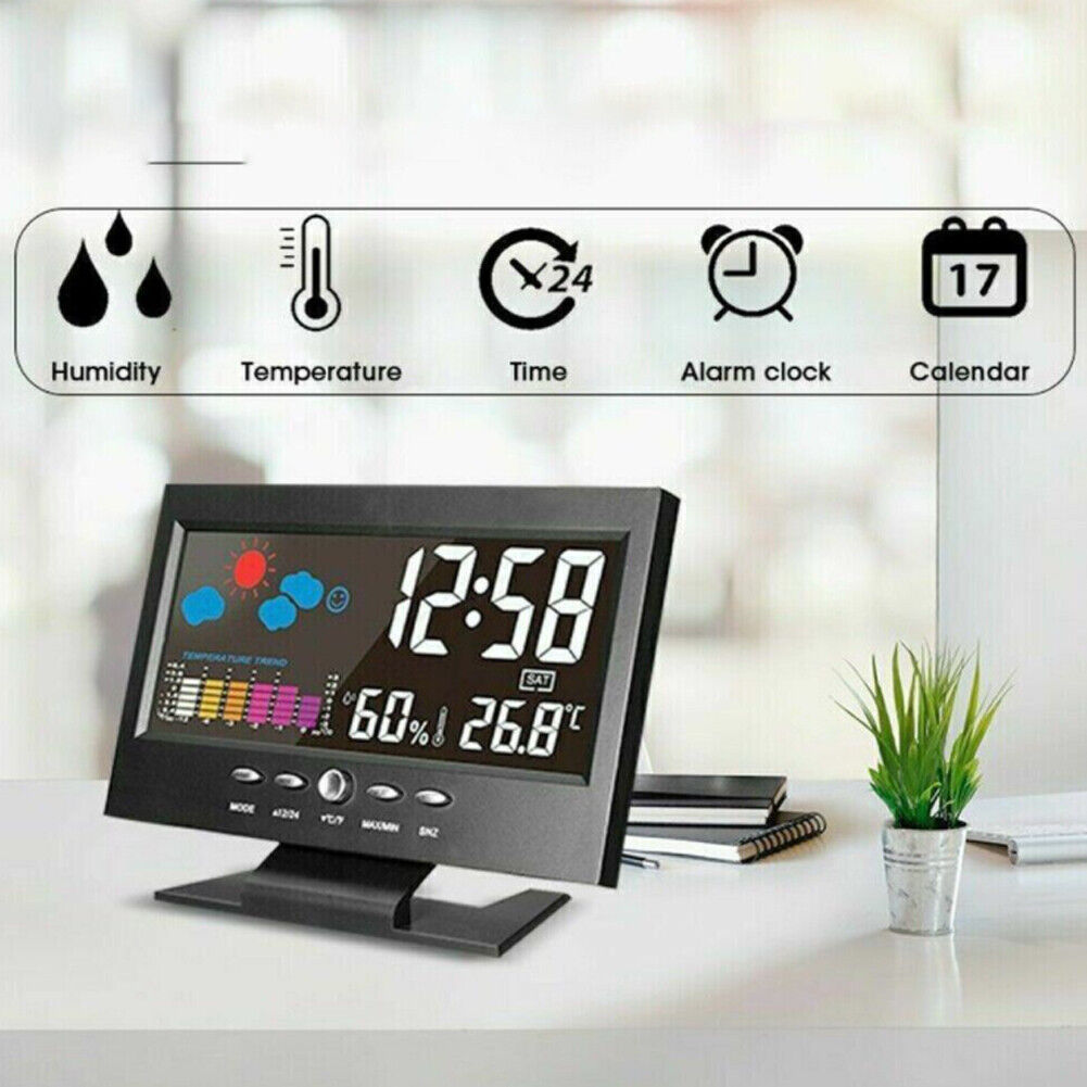 US 1-2 Pack Projection Alarm Clock Bedrooms Weather Temperature Humidity Station