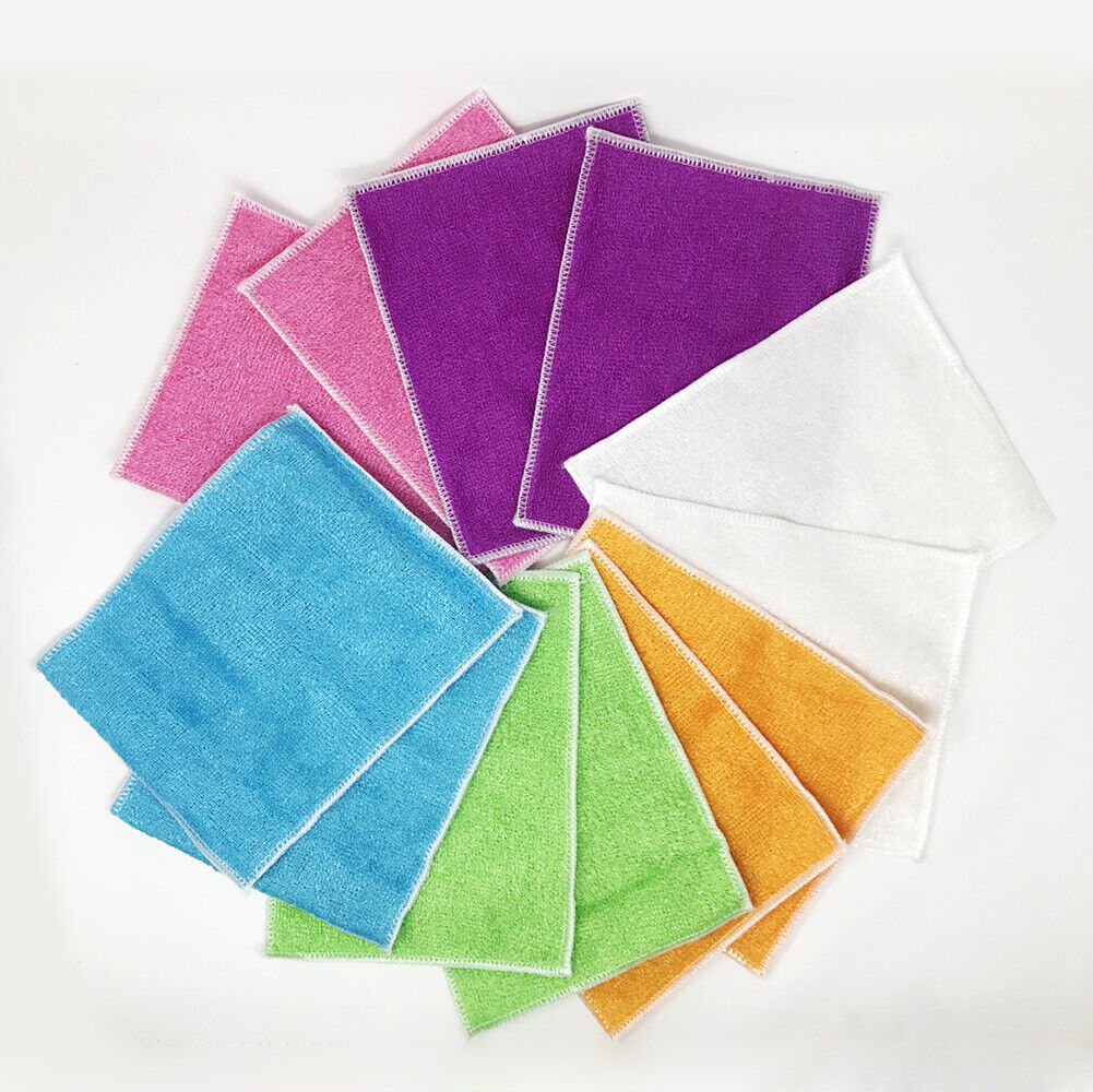 US 12-24 Pack Dish Cloth Bamboo Fiber Washing Towel Kitchen Cleaning Wiping Rags