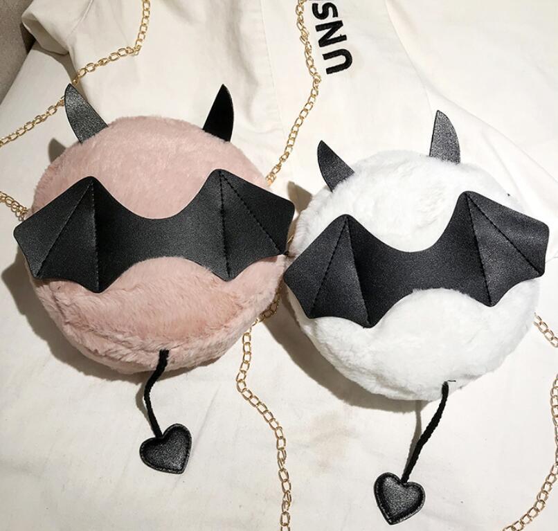 Magik Devil Monster Crossbody Shoulder Bag Faux Fur Fluffy Bat Doll Toys Handbag