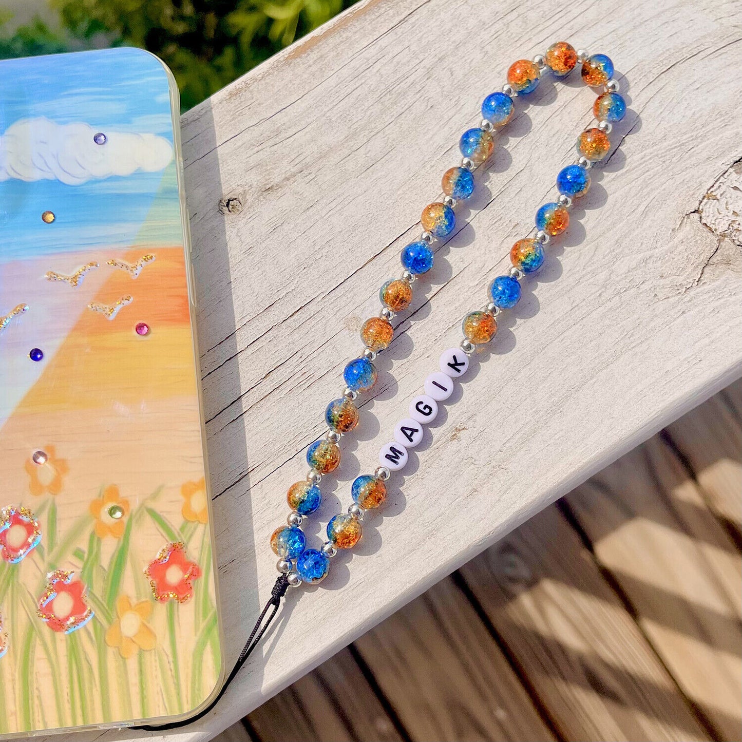US Personalized Beaded Phone Lanyard Name Chain Wristlet Strap Charms Y2K Vibe