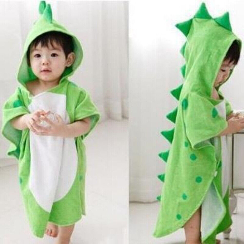 US Capped Hooded Baby Kids Dinosaur Bath Towel Wrap Toddler Bathrobe Cloak Cape