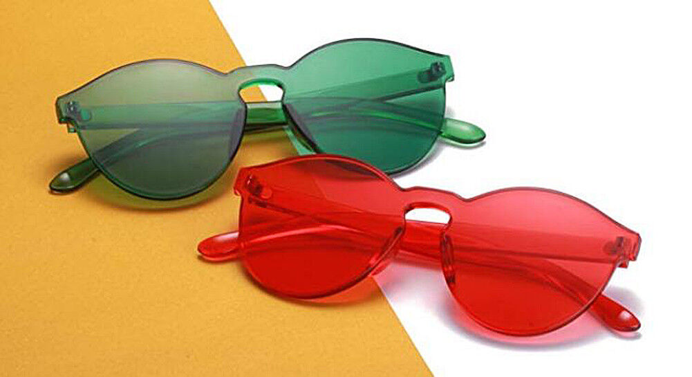 1-2 Pcs One Piece Round Heart Rimless Sunglasses Transparent Oversized Eyewear