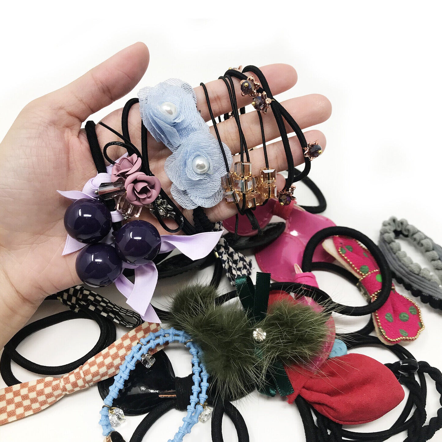 US 20-40 Pcs Stylish Elastic Bow Crystal Ponytail Rope Hair Tie Ring Hairband