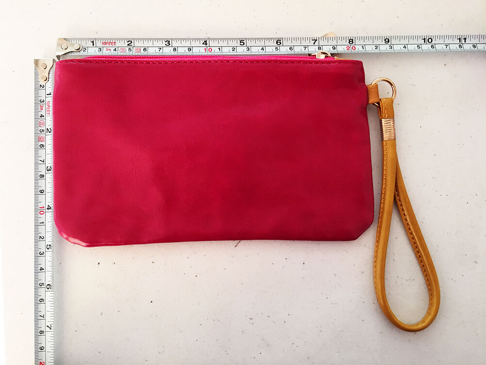 Soft PU Leather Basic Essential Envelope Style Clutch Wrist Bag with Wrist Band