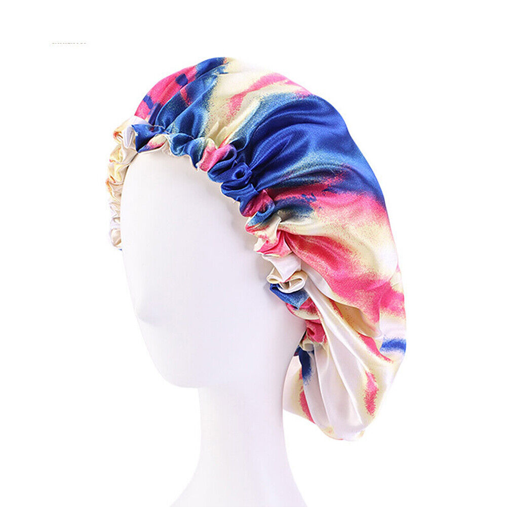 US Double-sided Satin Night Sleep Cap Hair Bonnet Hat Head Cover w/ Elastic Band