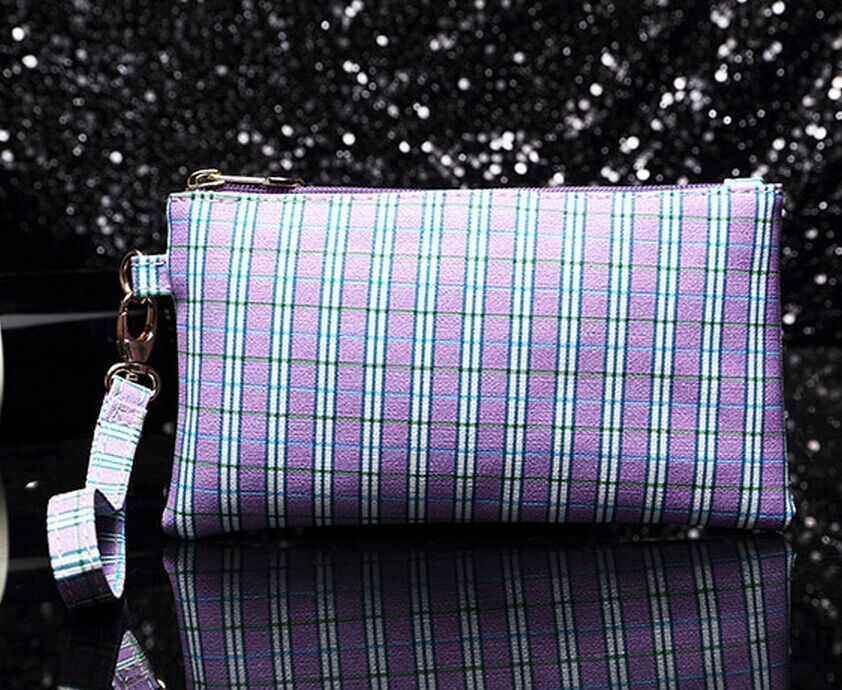 Envelope Style Fashion Unique Check Pattern Clutch Wrist Bag with Wrist Band