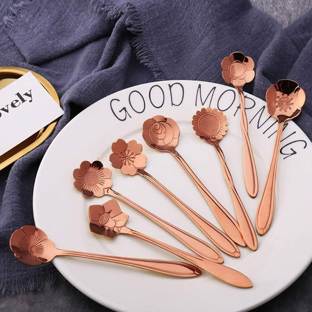 8 Pack Magik Floral Stainless Steel Tableware Creative Flower Coffee Spoon Set