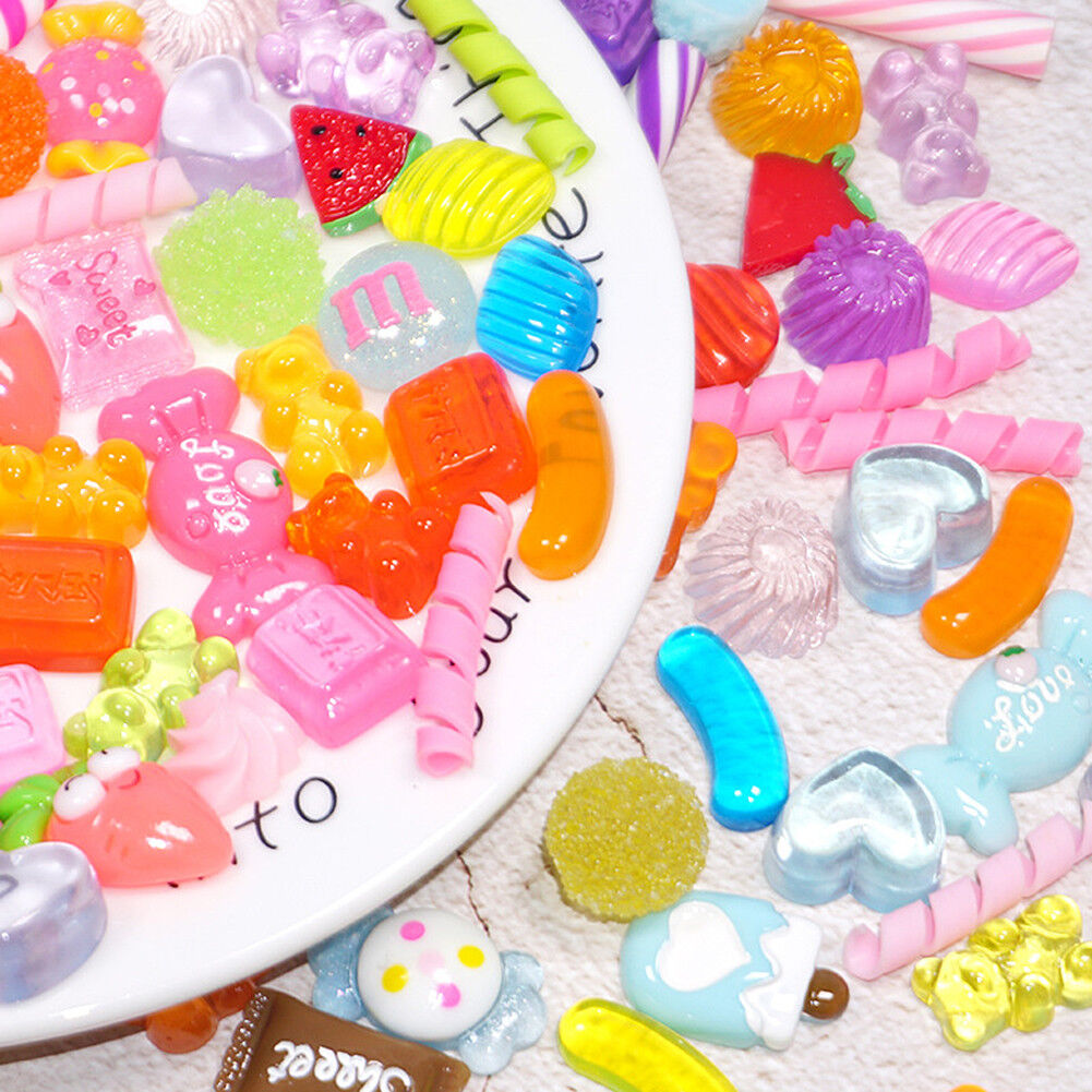 US 15~100 Pc Slime Bread Candy Unicorn Resin Flat Back Scrapbooking Charms DIY