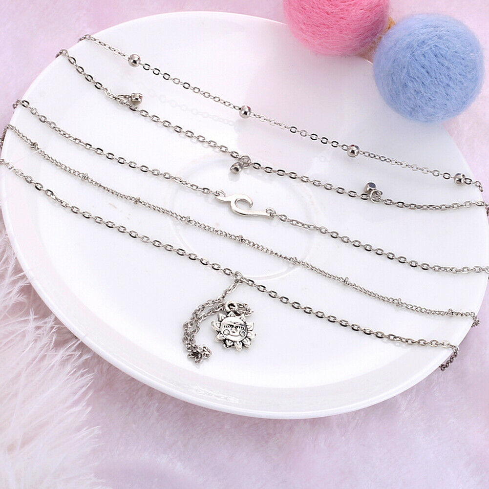 US Boho Women Multi-layer Long Chain Pendant Crystal Choker Necklace Jewelry