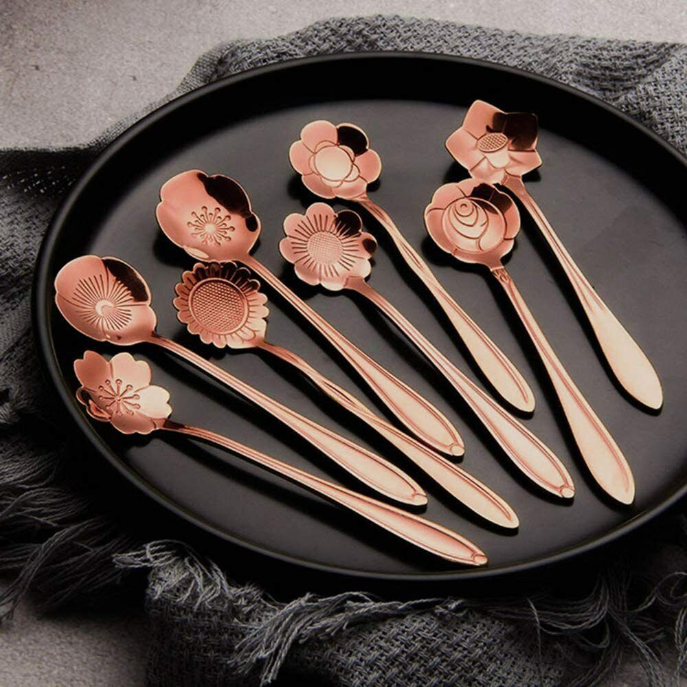8 Pack Magik Floral Stainless Steel Tableware Creative Flower Coffee Spoon Set