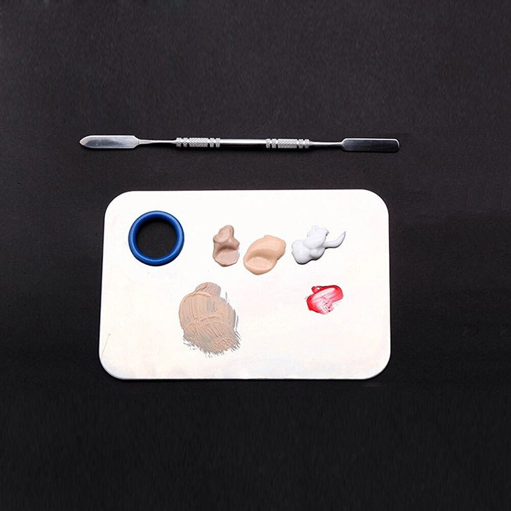Acrylic Cosmetic Nail Art Makeup Polish Mixing Palette Stainless Steel Spatula
