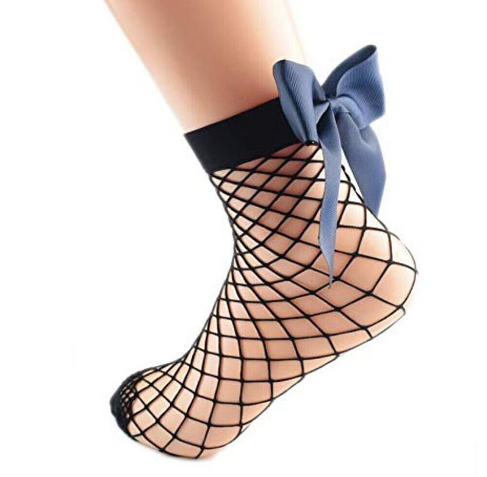 US 6 Pairs Cute Women's Black Mesh Short Ankle Socks Sexy Bow Fishnet Pop Socks