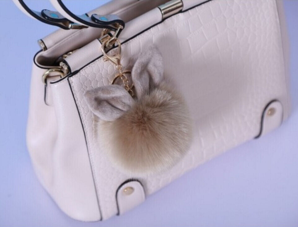 Rabbit Fur Ball/Rabbit Ear PomPom Cell Phone Car Pendant Handbag Key Chain Ring