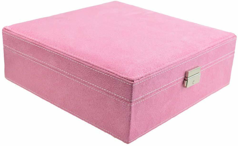 US Two-Layer Lint Large Jewelry Box Organizer Display Storage case with Lock