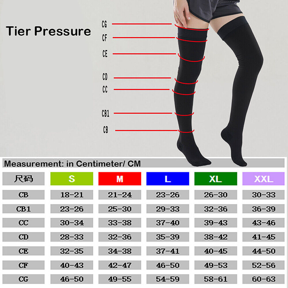 US 23-32mmHg Leg Compression Sleeve Socks Thigh High Varicose Stockings Antislip