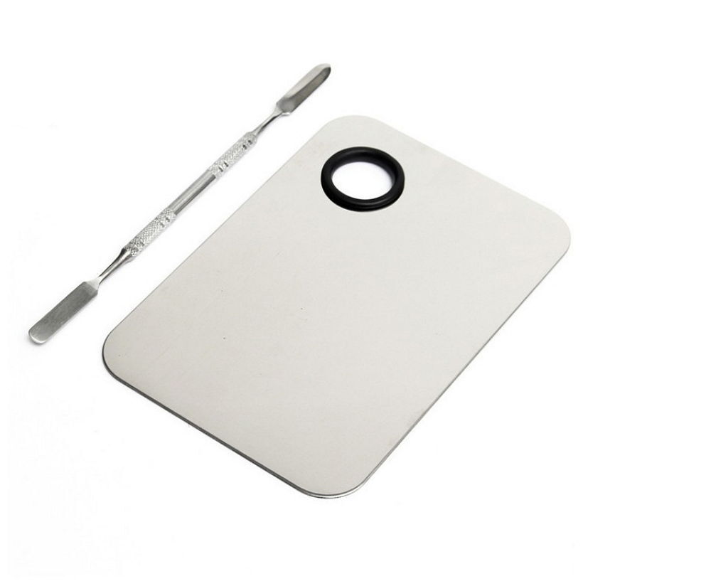 Acrylic Cosmetic Nail Art Makeup Polish Mixing Palette Stainless Steel Spatula