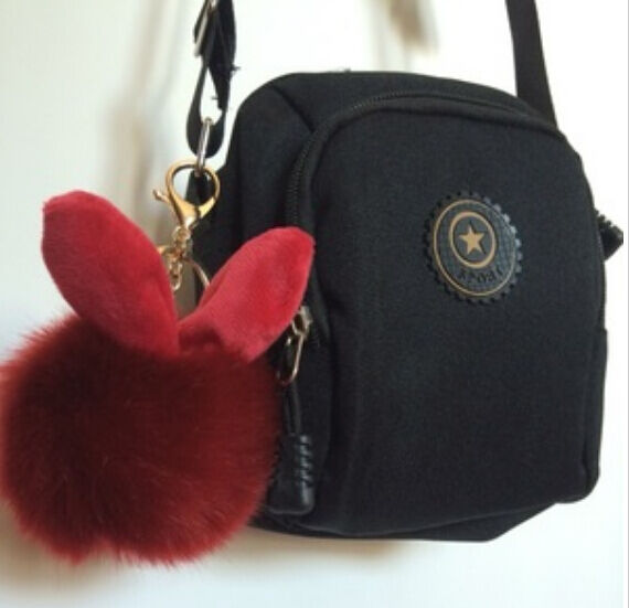 Rabbit Fur Ball/Rabbit Ear PomPom Cell Phone Car Pendant Handbag Key Chain Ring