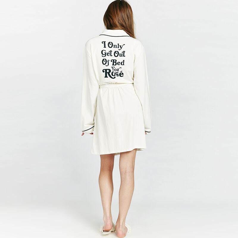 Women's Long Sleeve Loose Open Front Letter Print Back Waist Belt Dress