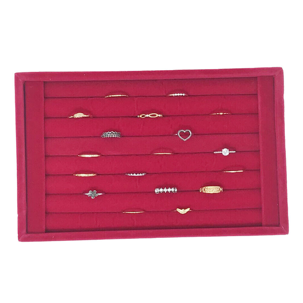 US 1-2 Pc Velvet Jewelry Ring Display Organizer Tray Holder Earring Storage Case