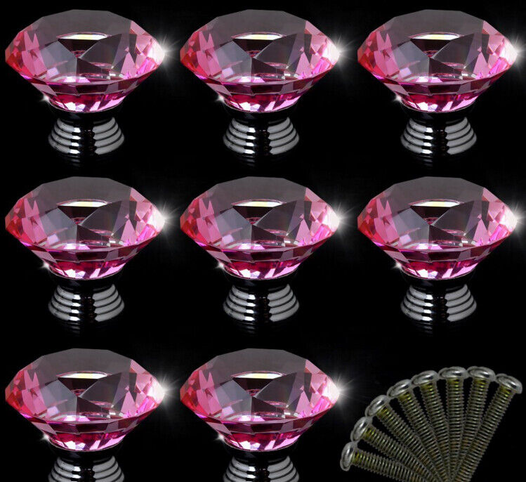 10Pcs Crystal Glass Cabinet Knob Diamond Shape 30mm Drawer Cupboard Handle Pull