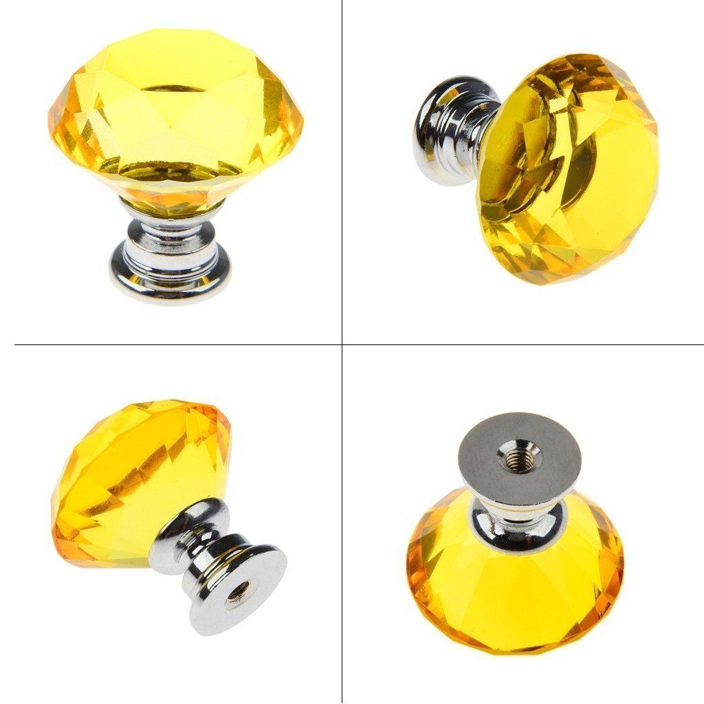 10Pcs Crystal Glass Cabinet Knob Diamond Shape 30mm Drawer Cupboard Handle Pull