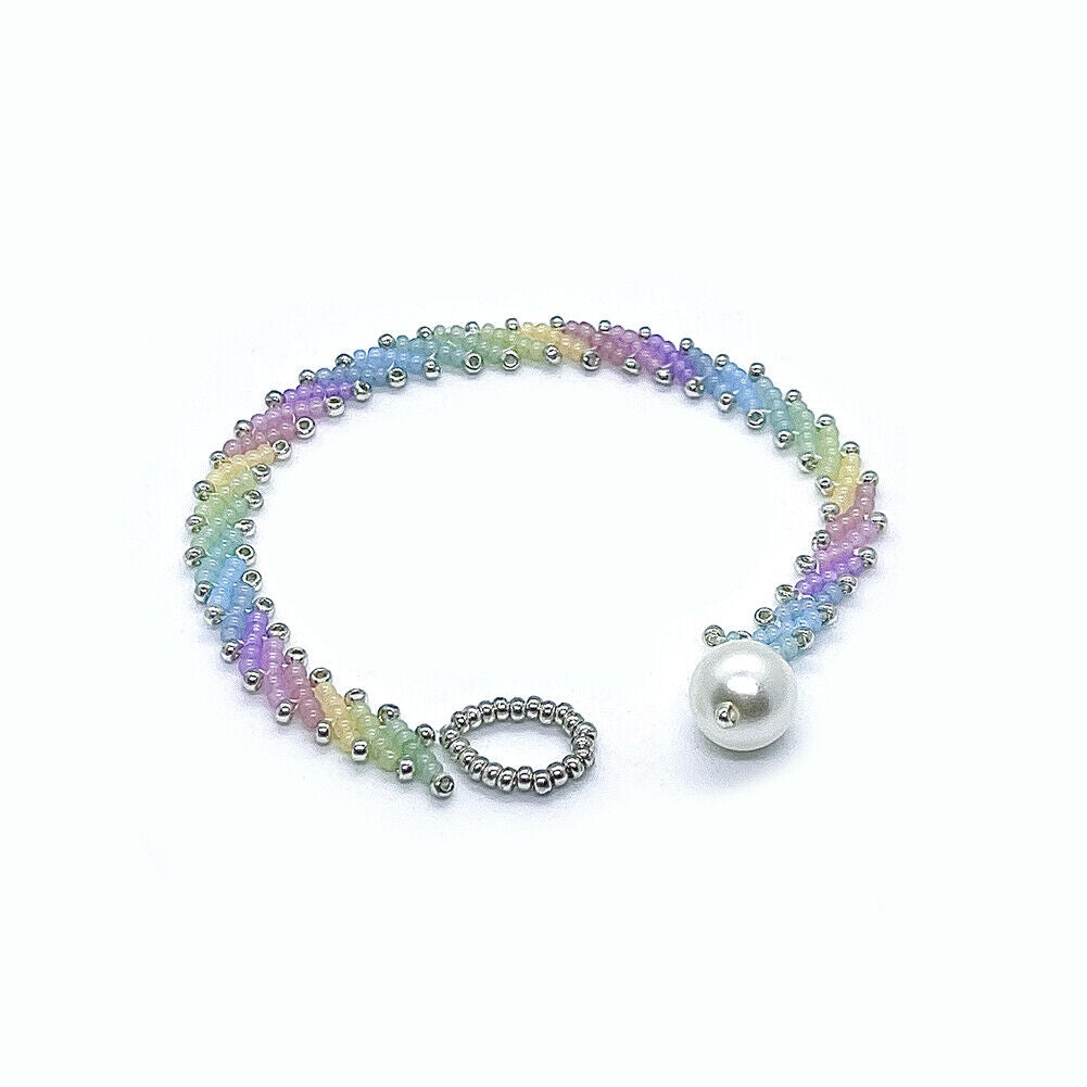 US Handmade Rainbow Colorful Glass Seed Beads Bracelet Imitation Pearl Closure