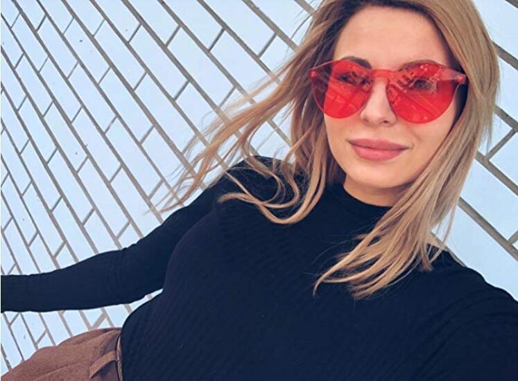 1-2 Pcs One Piece Round Heart Rimless Sunglasses Transparent Oversized Eyewear