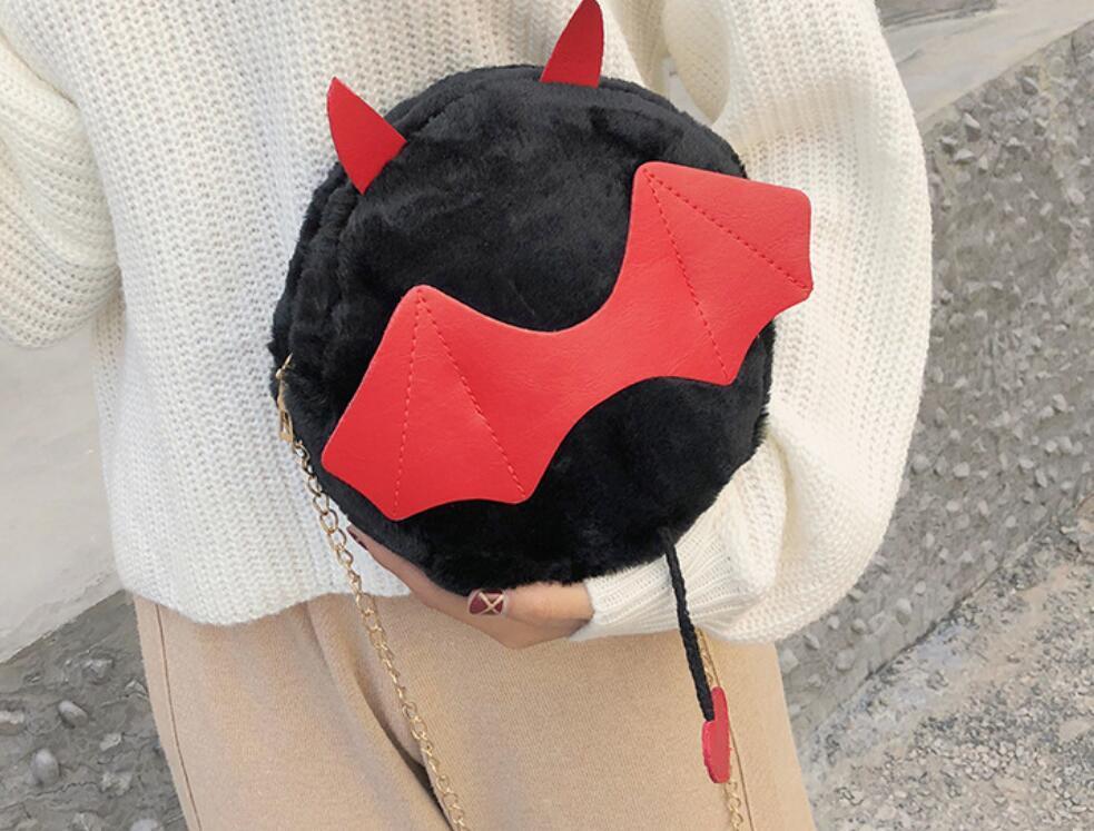 Magik Devil Monster Crossbody Shoulder Bag Faux Fur Fluffy Bat Doll Toys Handbag