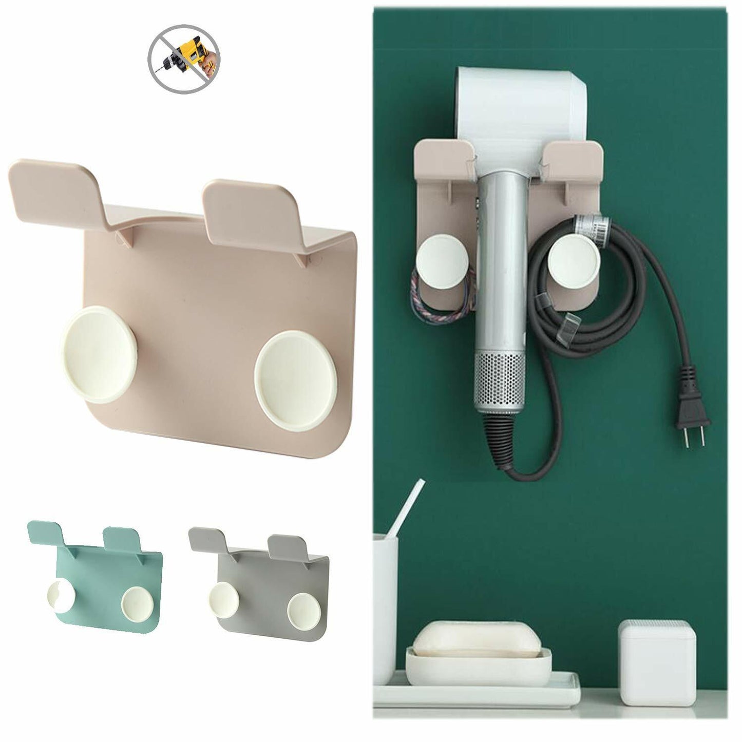 Hair Dryer Holder Self-Adhesive Hanging Rack Organizer Hook Spiral Caddy Bracket