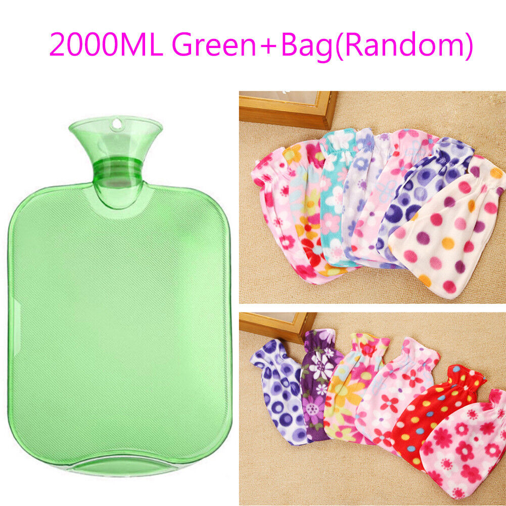 Large PVC Rubber HOT WATER BOTTLE Bag WARM Relaxing Heat / Cold Therapy 2 Liter