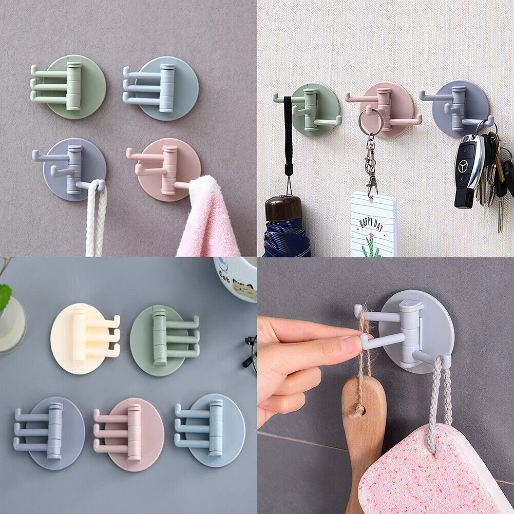 US 12-24PC Colorful 3-Hooks Self-adhesive Wall Hooks Hanger Kitchen Bathroom