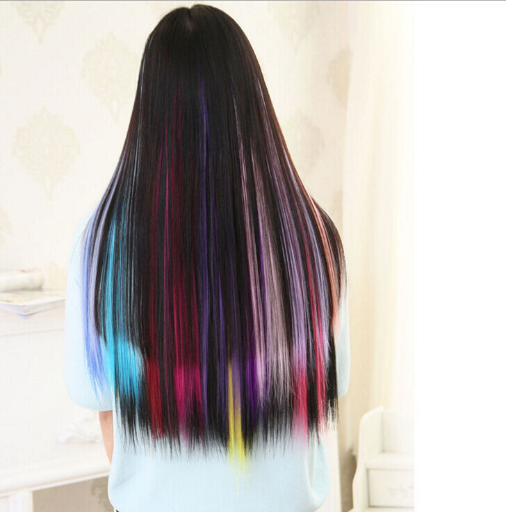 21" Neon Color Clip-on Hair Extensions Rainbow Party Cosplay Anime Halloween