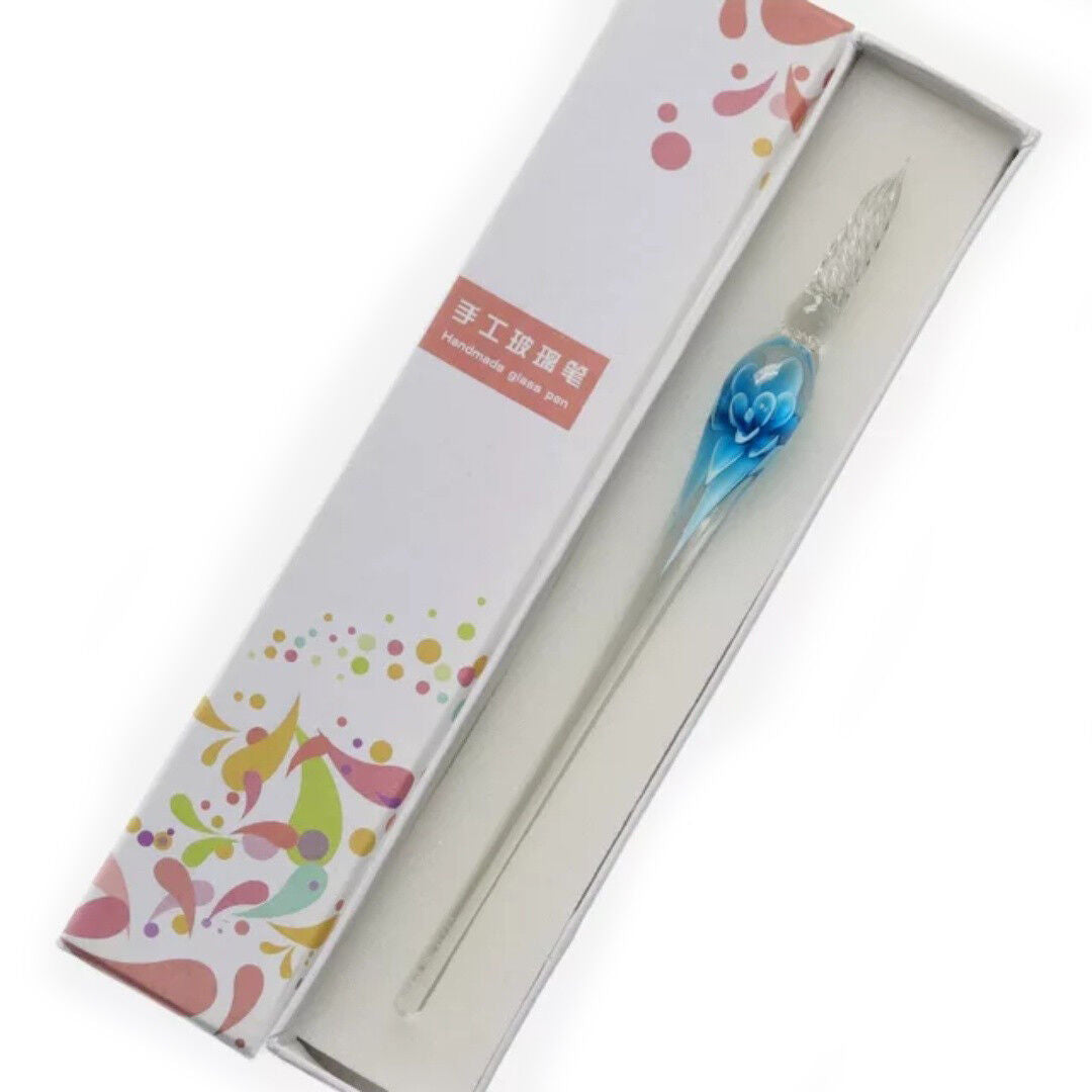 US 3D Glass Signature Pen Nib Elegant Crystal Dip Sign Pen w/ Box Gift Holiday