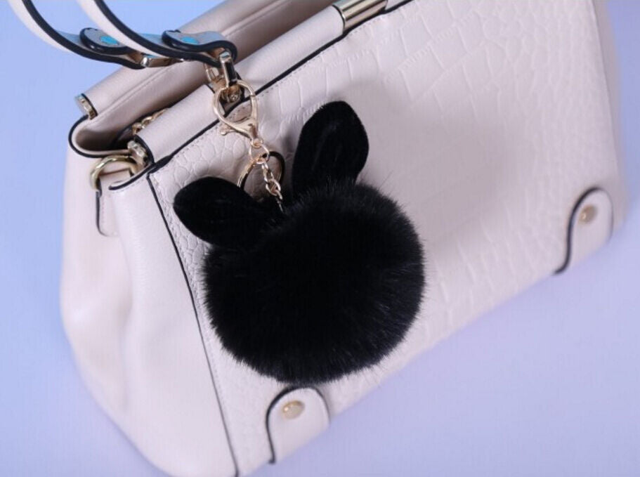 Rabbit Fur Ball/Rabbit Ear PomPom Cell Phone Car Pendant Handbag Key Chain Ring