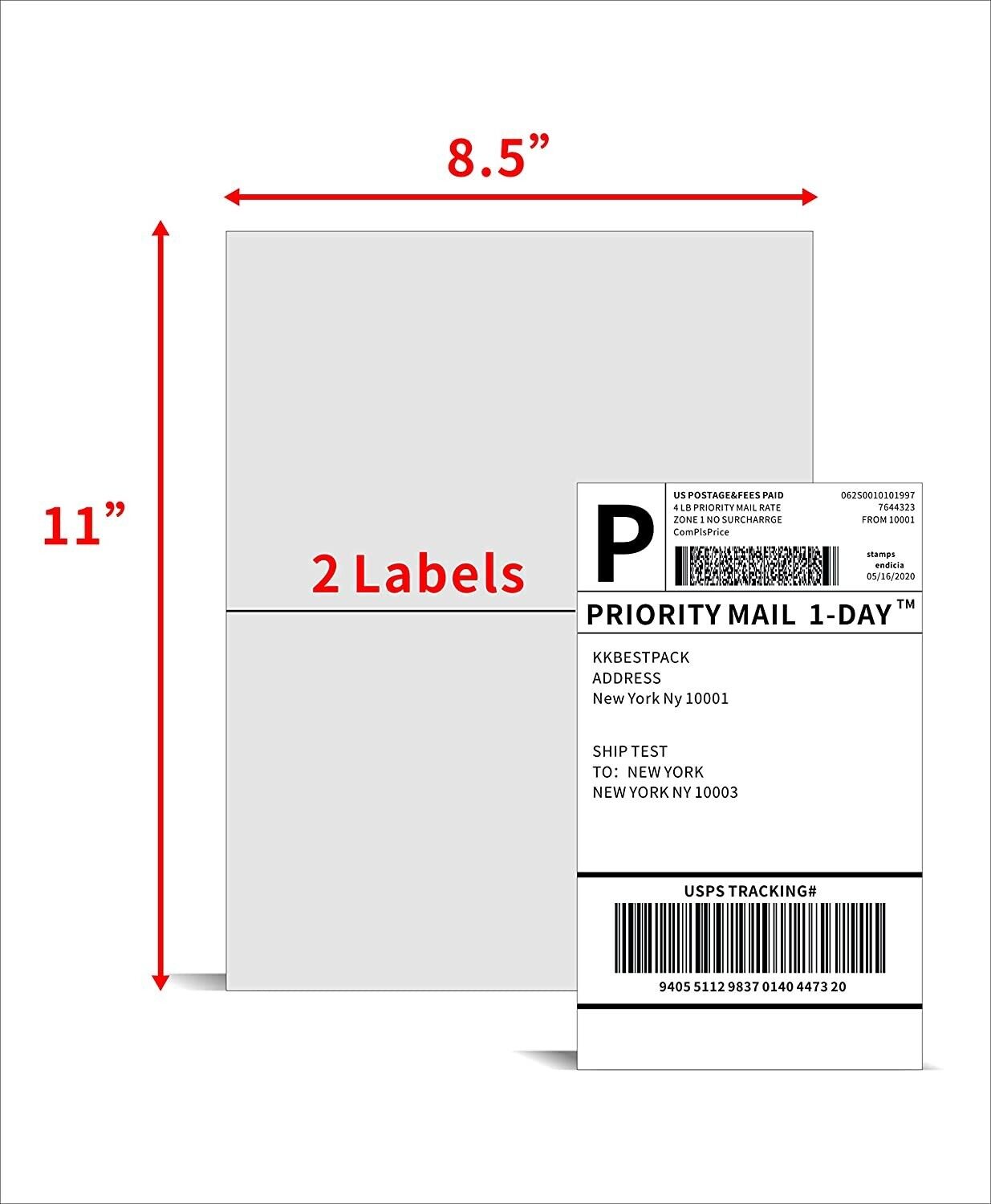 200-4000 Shipping Labels 8.5" x 5.5" Half Sheets Blank Self Adhesive 2 Per Sheet