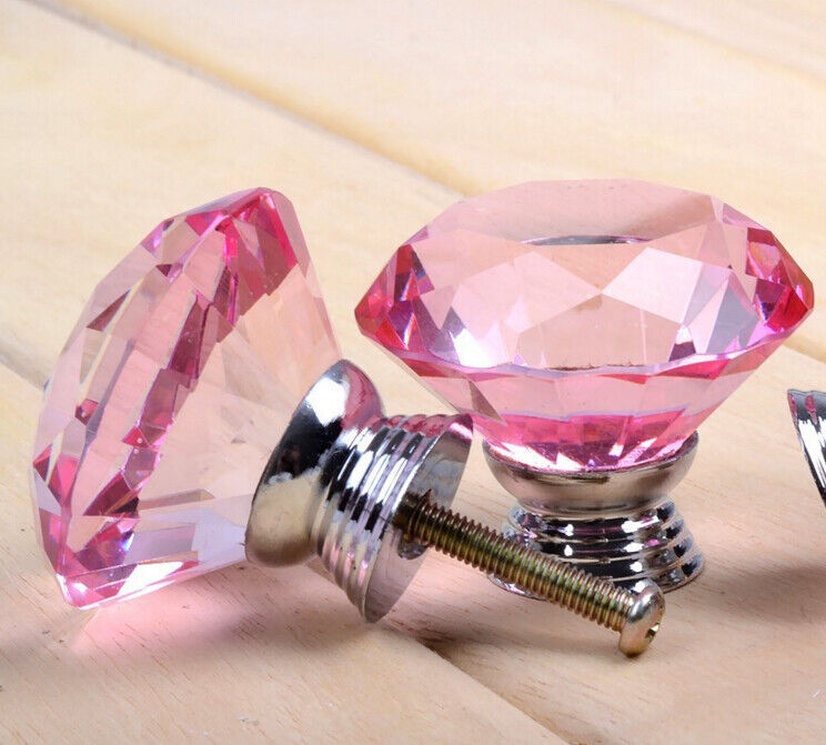 10Pcs Crystal Glass Cabinet Knob Diamond Shape 30mm Drawer Cupboard Handle Pull