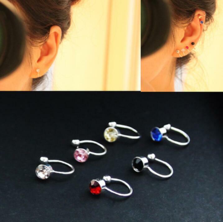 US 2Pcs Crystal Ear Cuff U Shape Wrap Earrings Non Piercing Rhinestone Clip-on