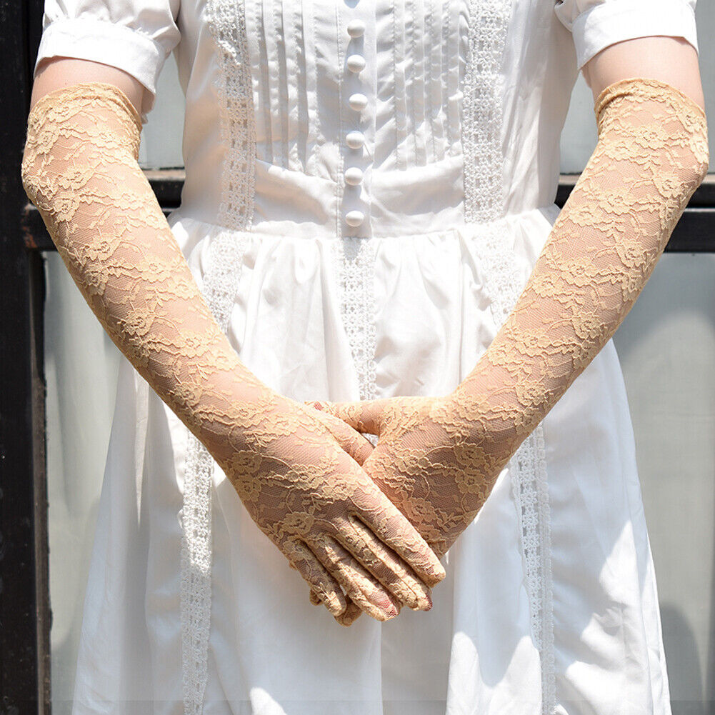 US 16.9'' Sexy Lace Gloves Thin Long Bride Wedding Party Elbow Long Prom Driving