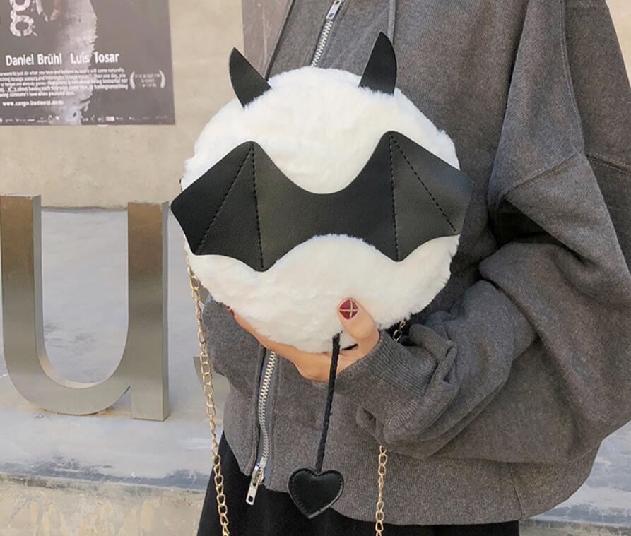 Magik Devil Monster Crossbody Shoulder Bag Faux Fur Fluffy Bat Doll Toys Handbag