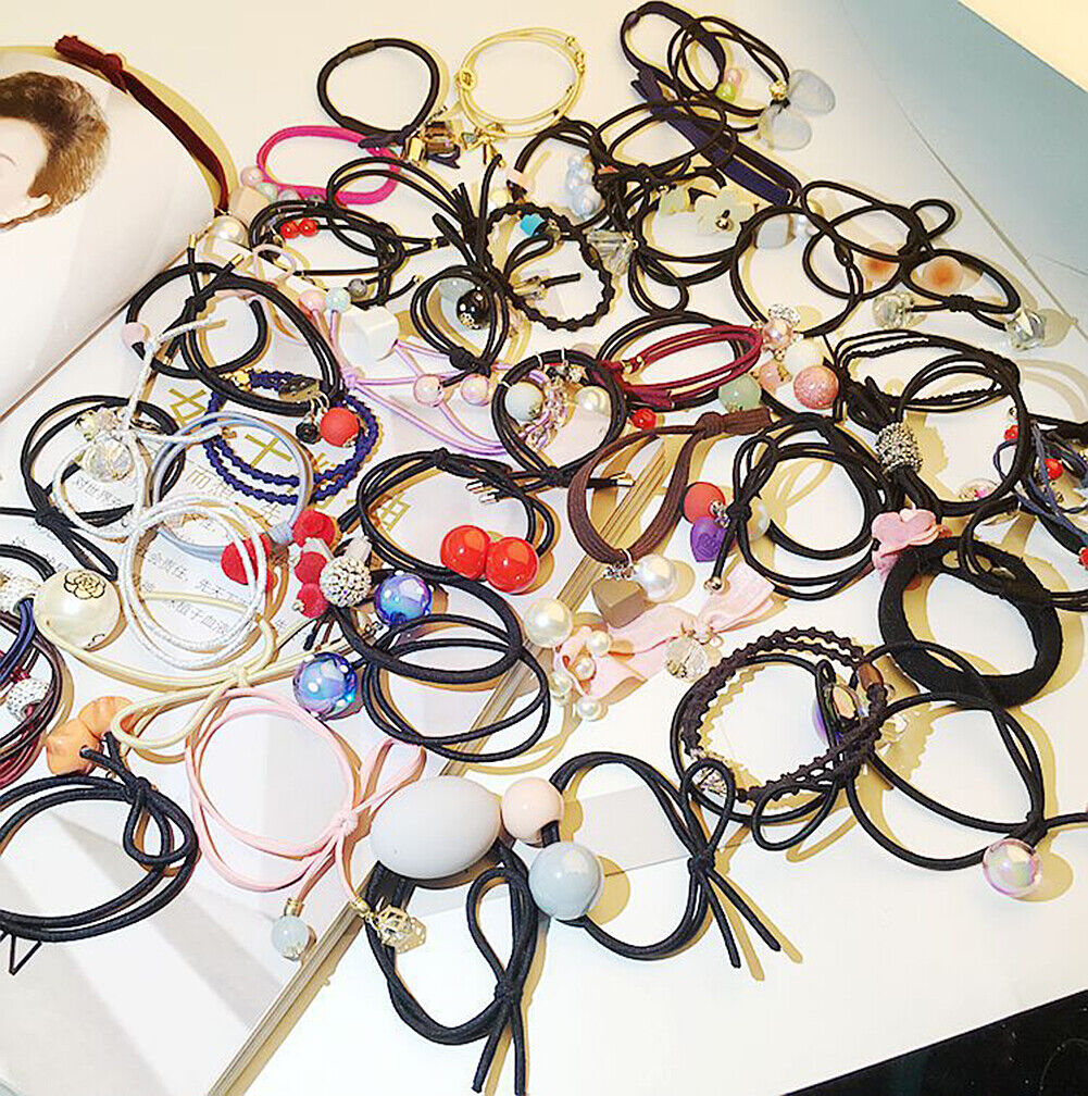 US 20-40 Pcs Stylish Elastic Bow Crystal Ponytail Rope Hair Tie Ring Hairband