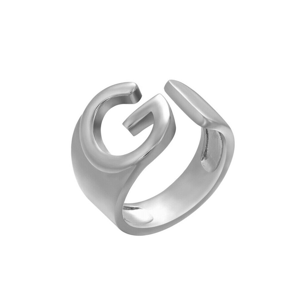 US Alphabet Letter A to Z Resizable Knuckle Ring Initial Gold Silver Letter Ring